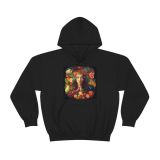 “Plant-Powered and Proud” Hoodie with Vegan Woman Surrounded by Fruits and Veggies