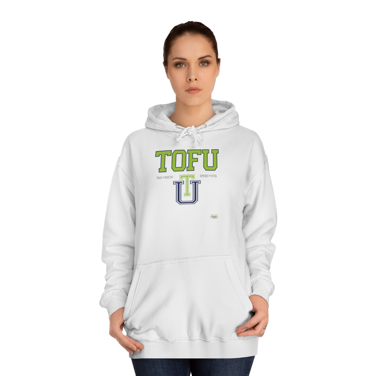 Cozy Tofu U Logo Hoodie: Wear Your Plant-Powered Pride! – Unisex College Hoodie